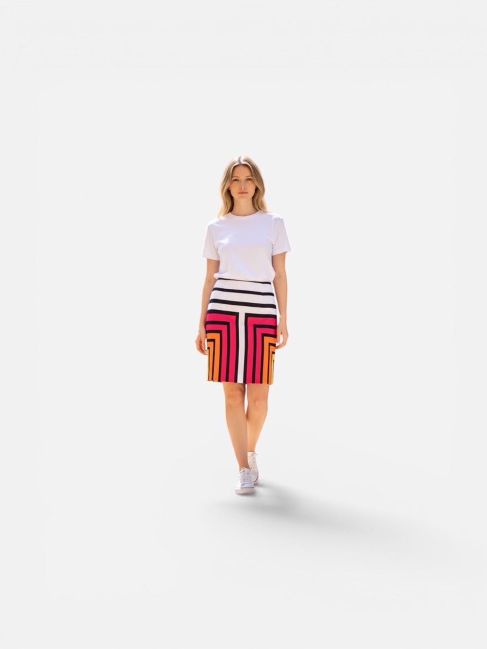 Worthington Colorblock Geo Knit Mini Skirt in Pink, Orange and Black